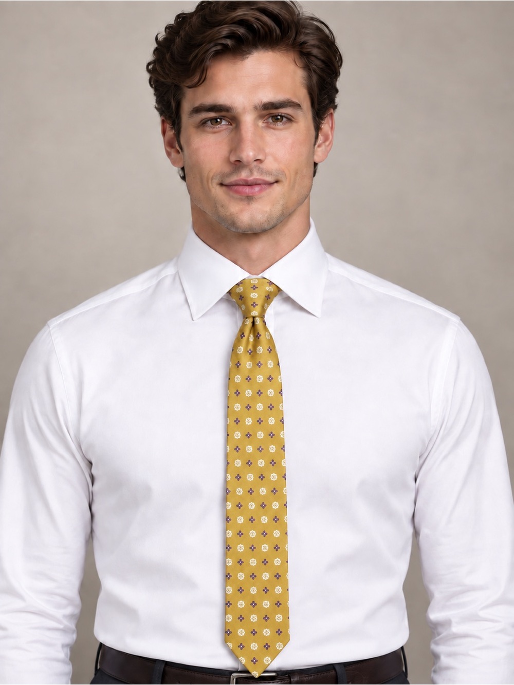 E. Marinella Gold Geometric Patterned Silk Tie | Made in Italy